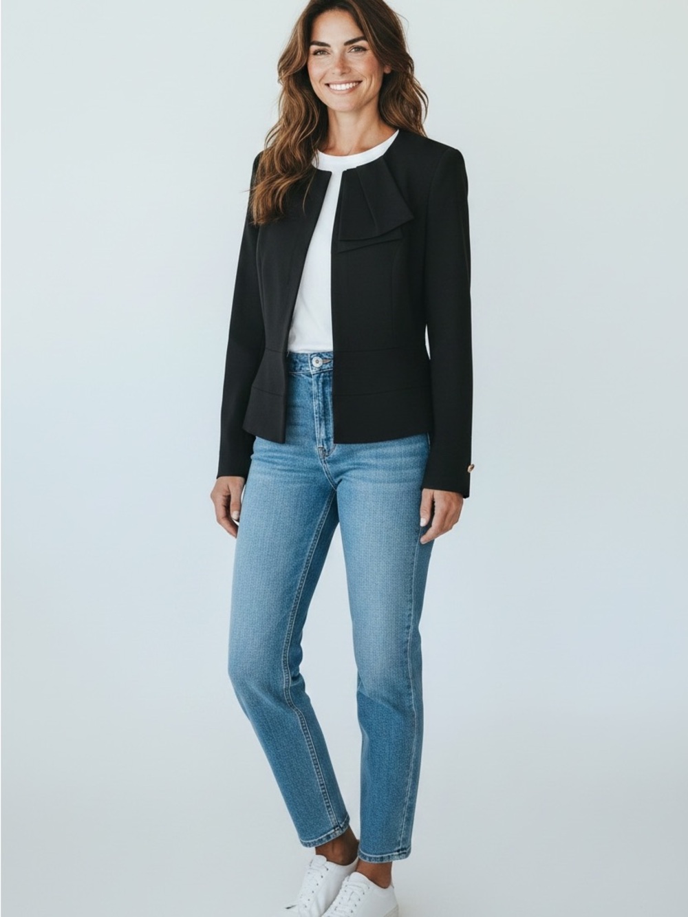 Ted Baker London Black Collarless Bow-Accent Blazer